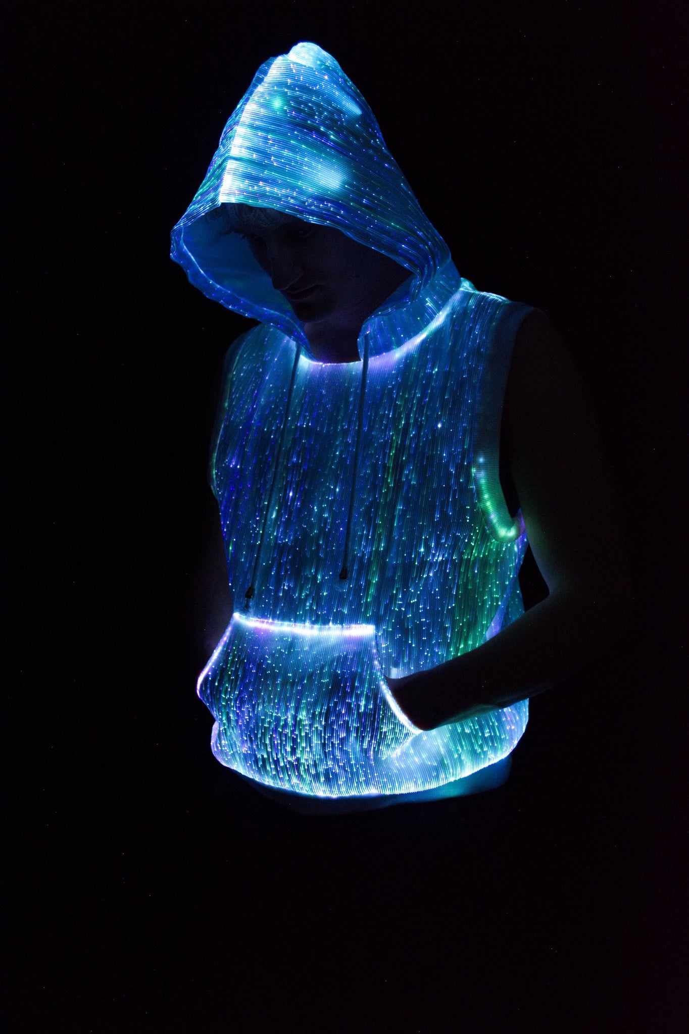 LED Light Up Fiber Optic Sleeveless Hoodie TrYptiX Fashion