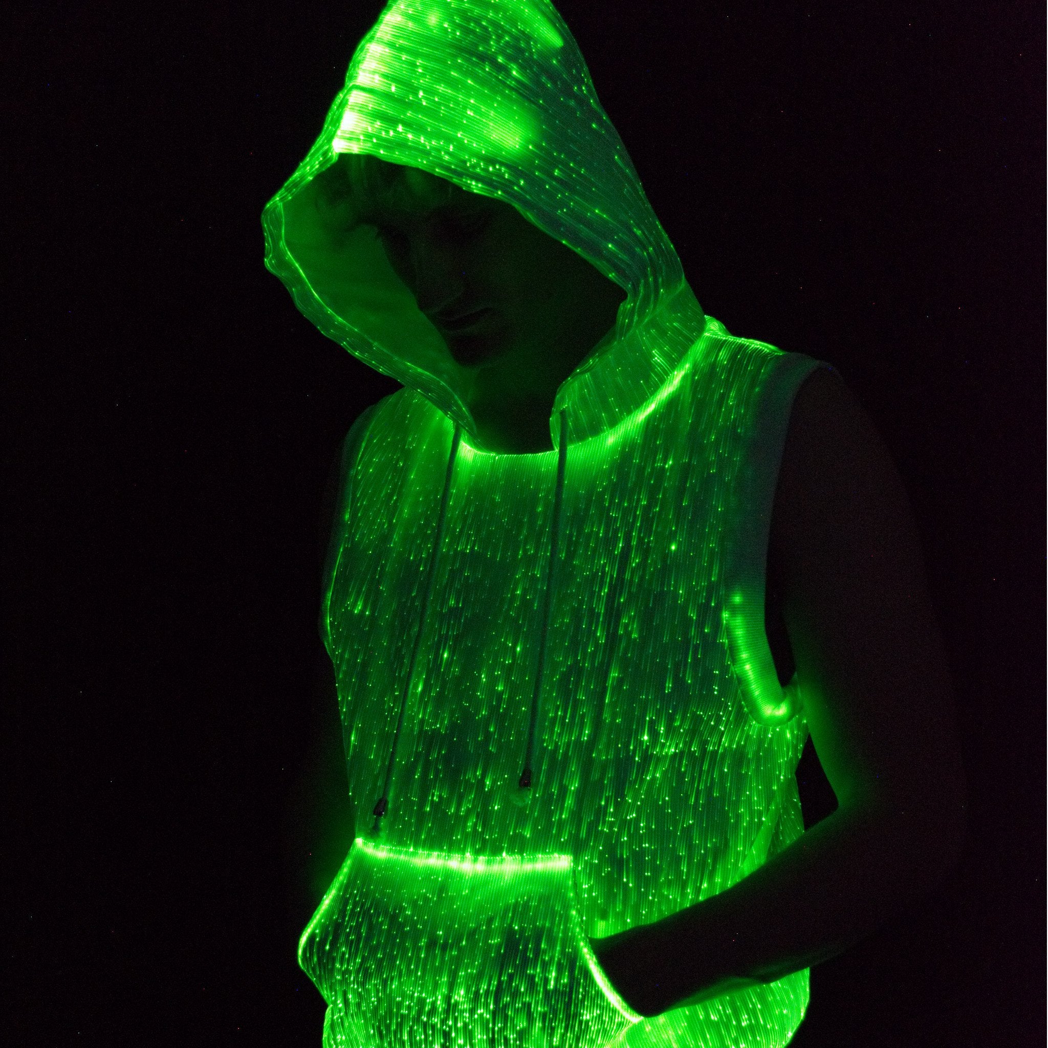 LED Light Up Fiber Optic Sleeveless Hoodie | TrYptiX Fashion LED Light Up Fiber Optic Sleeveless Hoodie | TrYptiX Fashion