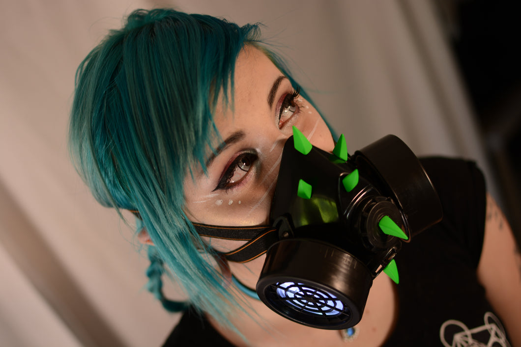 Light Up LED Curved Green Spike Gas Mask