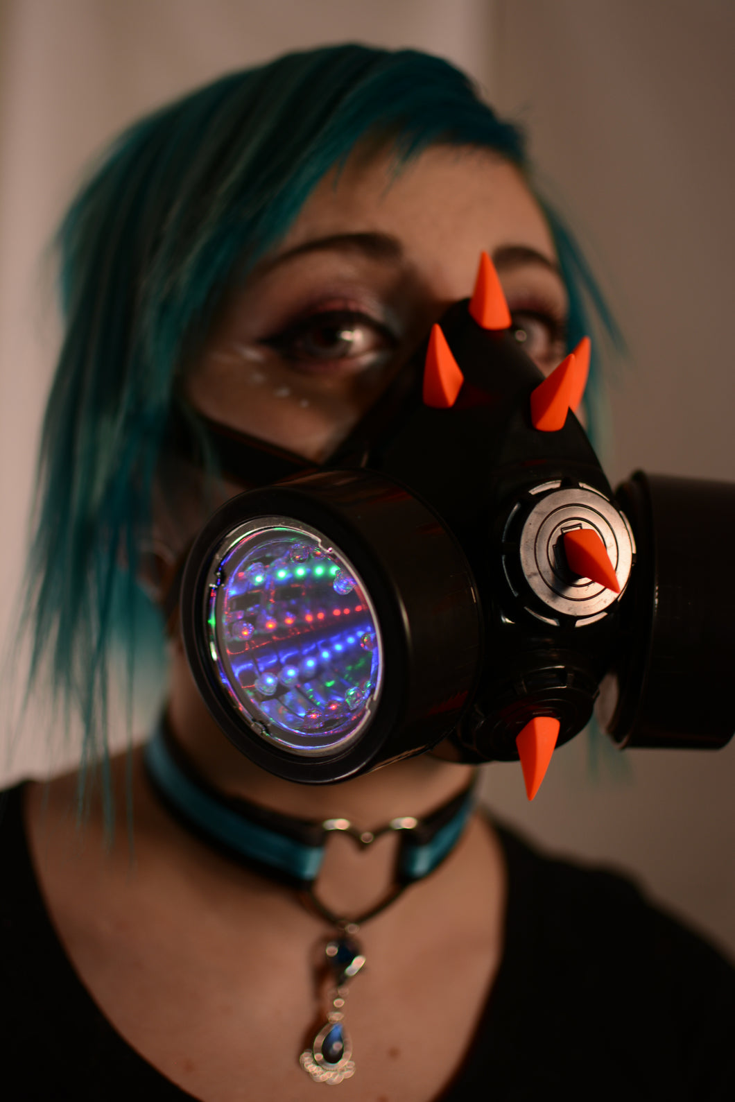 Light Up LED Curved Orange Spike Gas Mask