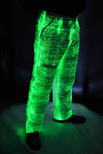 Fiber Optic Men's Suit Pants w Green Lights On